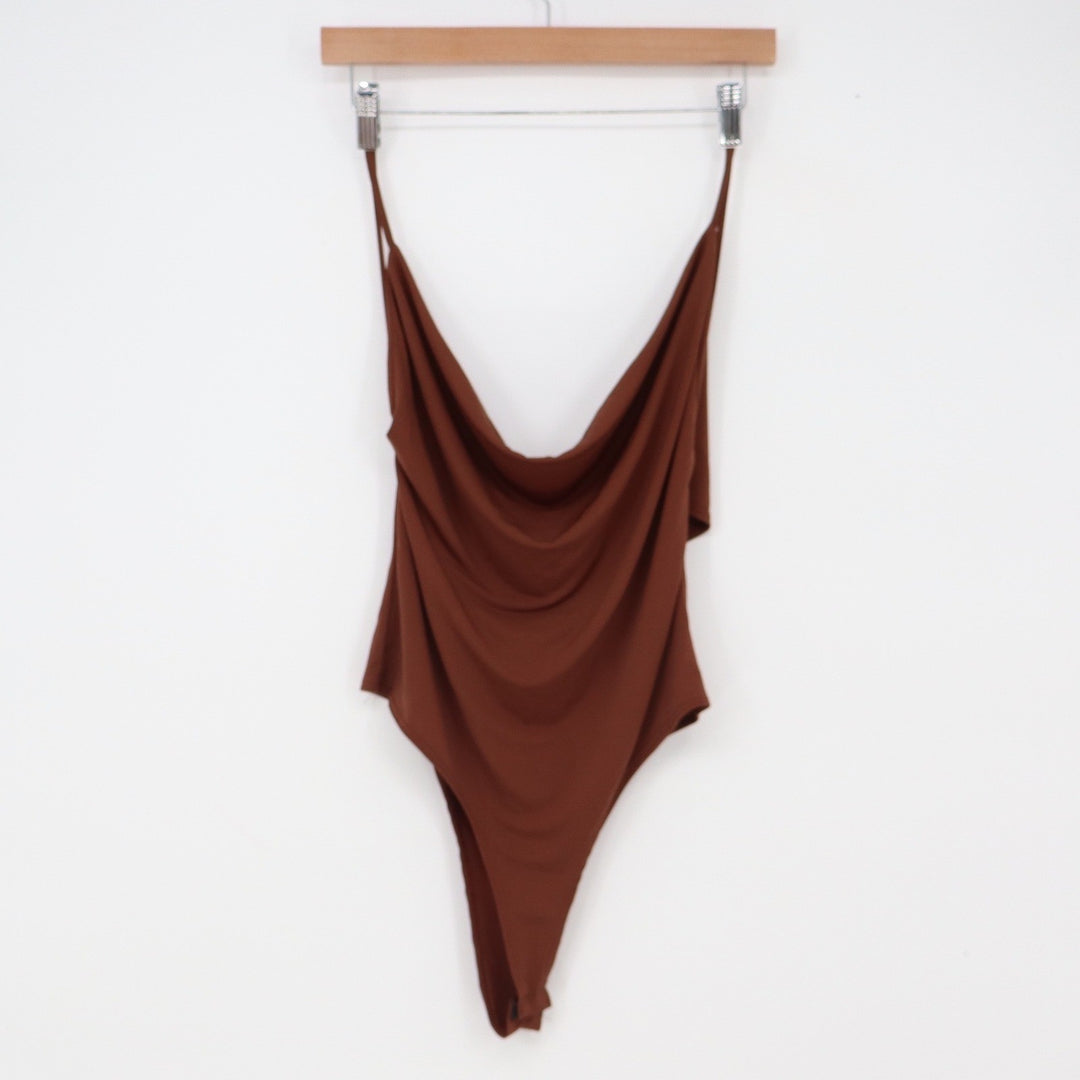 Wearever Bodysuit Women Large Brown Cowl Neck Open Back Excellent