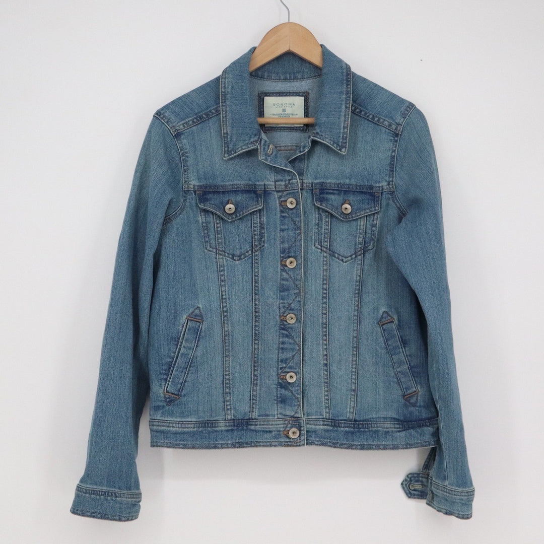 Sonoma Life Style Women's Medium Wash Denim Trucker Jacket Blue Size M