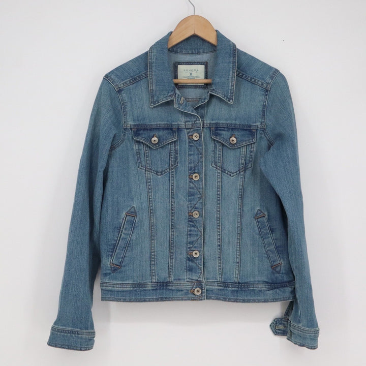 Sonoma Life Style Women's Medium Wash Denim Trucker Jacket Blue Size M