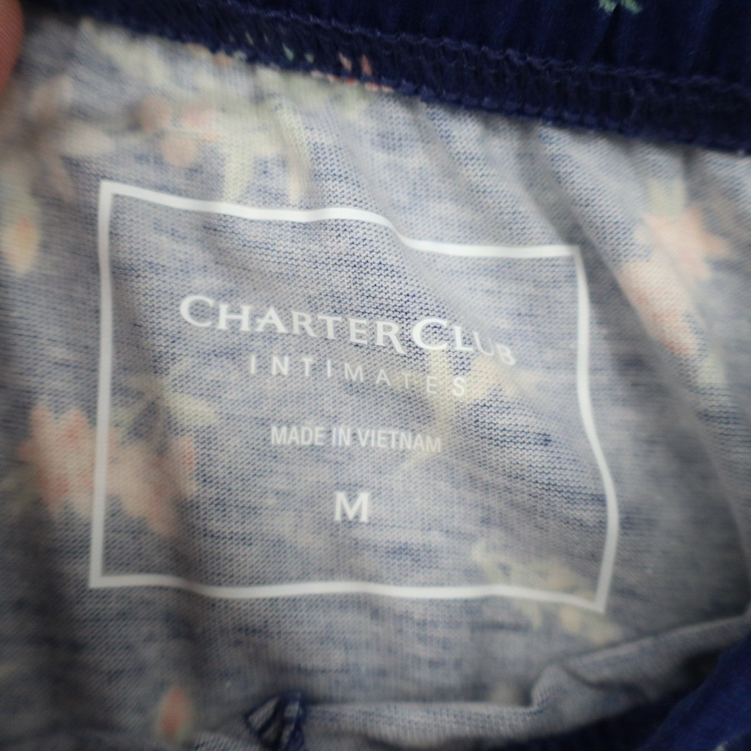 Charter Club Intimates Pajama Pants Womens Medium Navy Blue Ditsy Floral Print