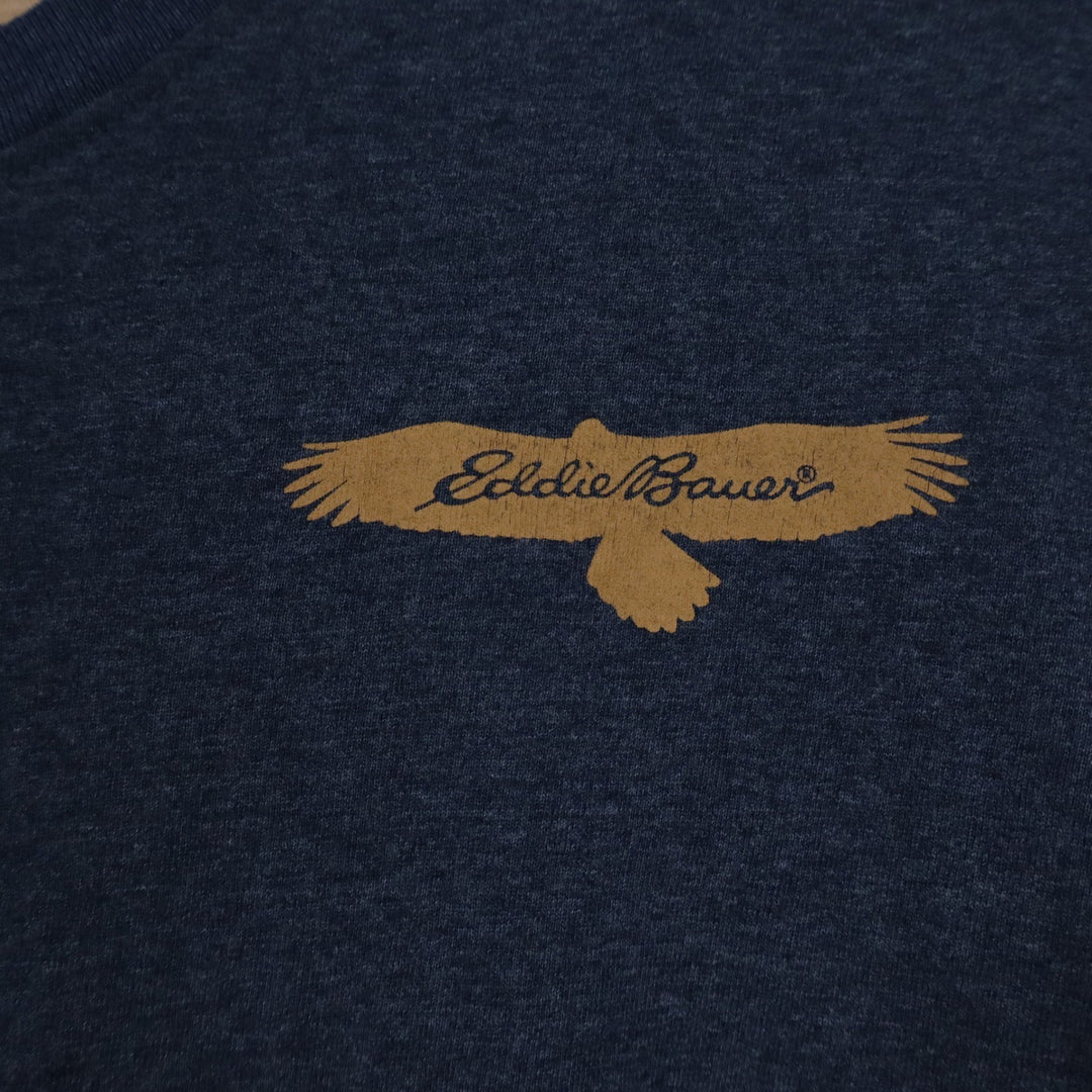 Eddie Bauer Mens XL Navy Blue Long Sleeve Graphic Tee Find Yourself Outside