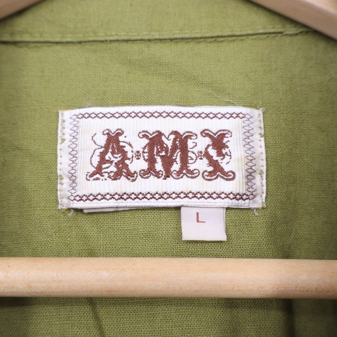 AMI Military Jacket Womens L Olive Green Waist Belt Spread Collar Button Front