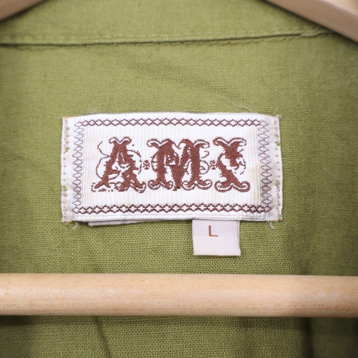AMI Military Jacket Womens L Olive Green Waist Belt Spread Collar Button Front