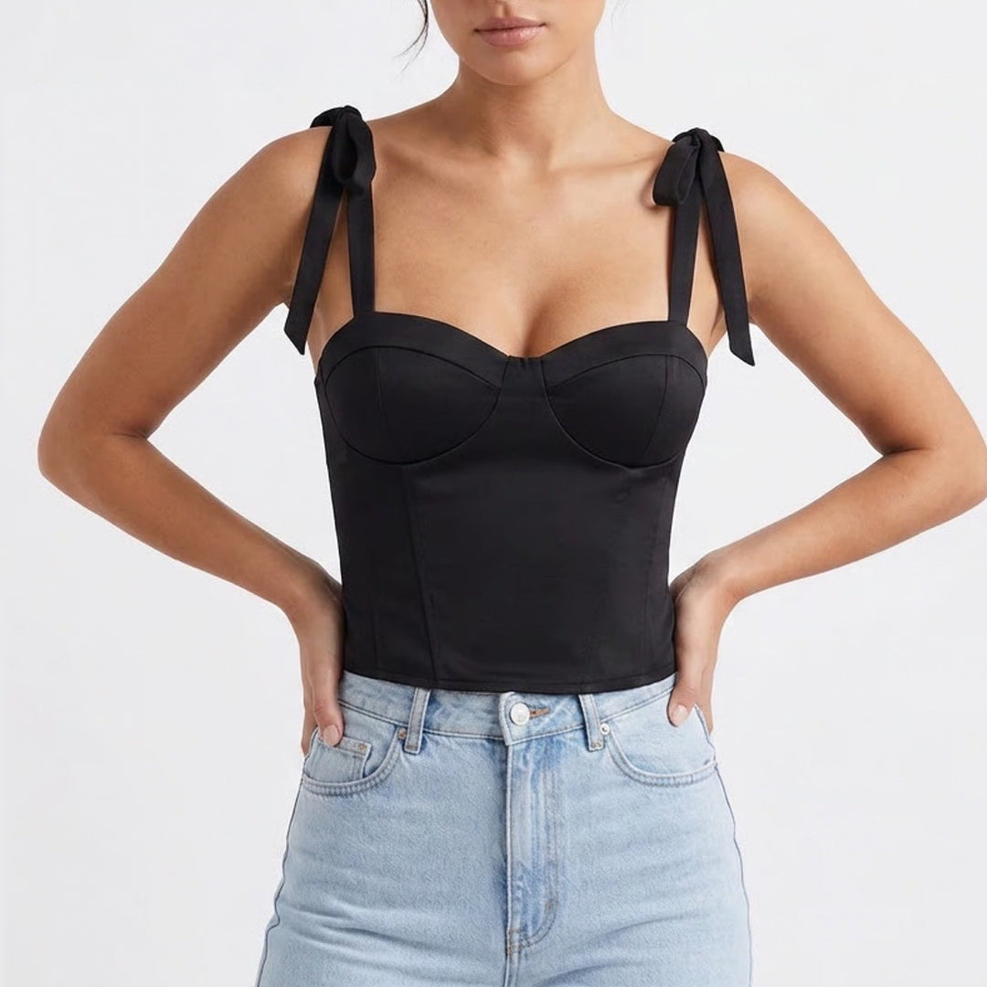 Mi Ami Francescas Black Tie Strap Corset Camisole Top Padded Sweetheart Large