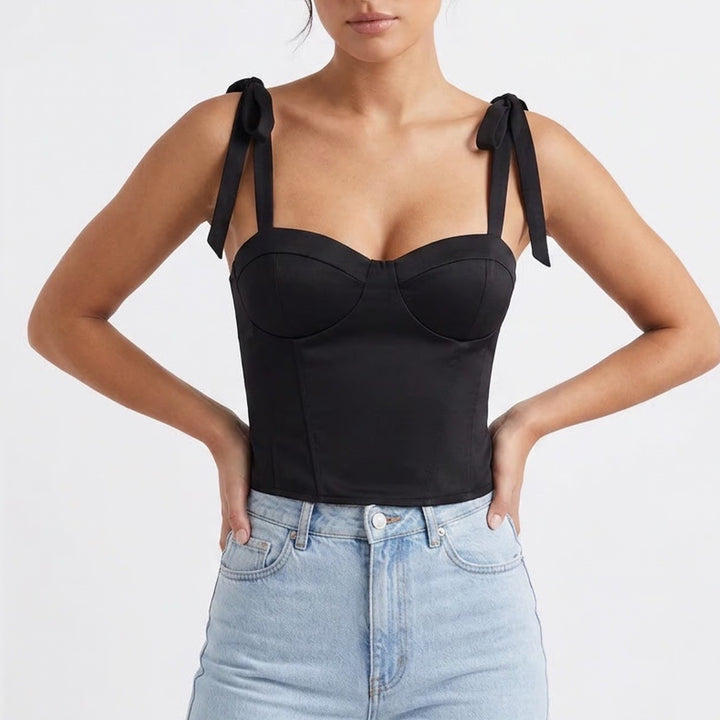 Mi Ami Francescas Black Tie Strap Corset Camisole Top Padded Sweetheart Large
