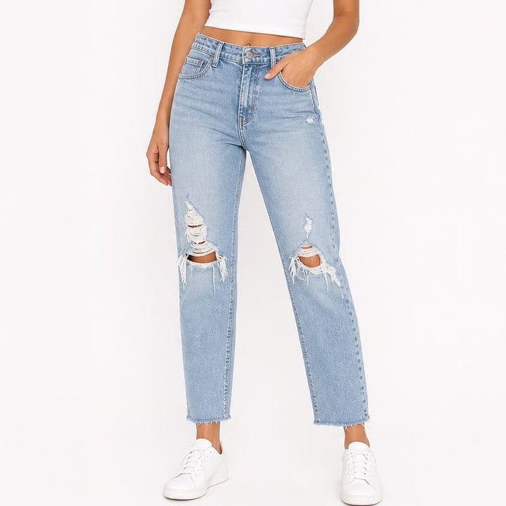 Old Navy Boyfriend Mid-Rise Distressed Light Wash Jeans Womens Size 8 Raw Hem