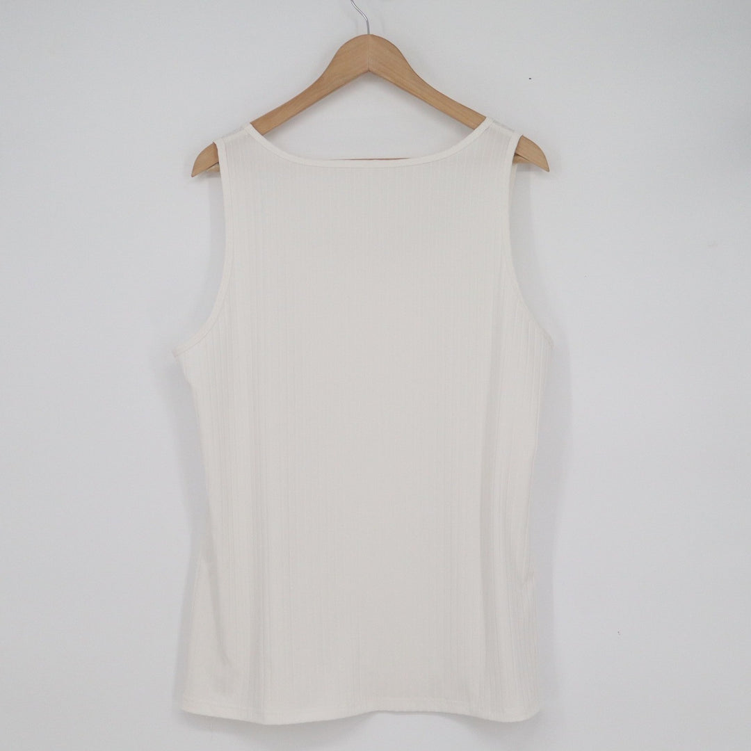 Unbranded Cream Ribbed Knit Scoop Neck Tank Top Sleeveless XL