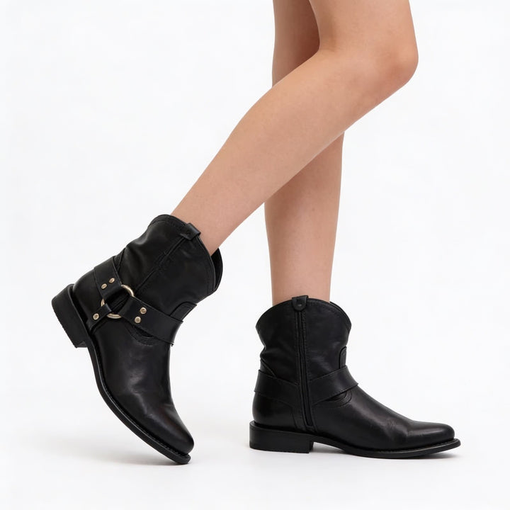 Frye Wyatt Harness 72370 Bootie Womens US 8B Black Leather Pull On Ankle Boots