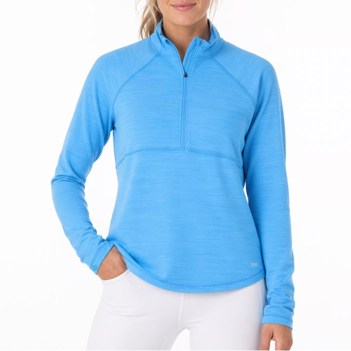 DSG Womens Movement 1/4 Zip Pullover Aqua Blue Heather Size S NEW