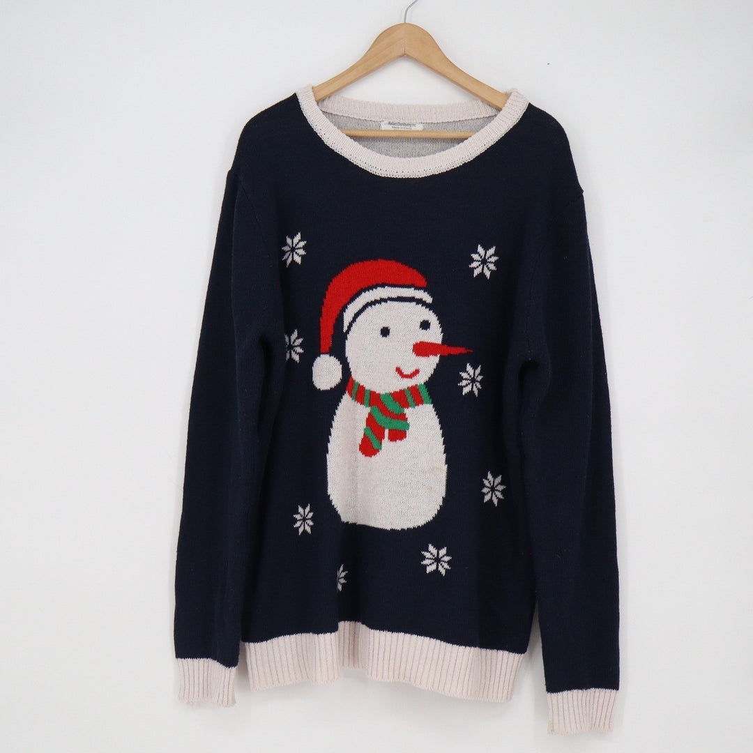 Reliant Distributing Navy Blue Snowman Ugly Christmas Sweater Holiday Knit L/XL