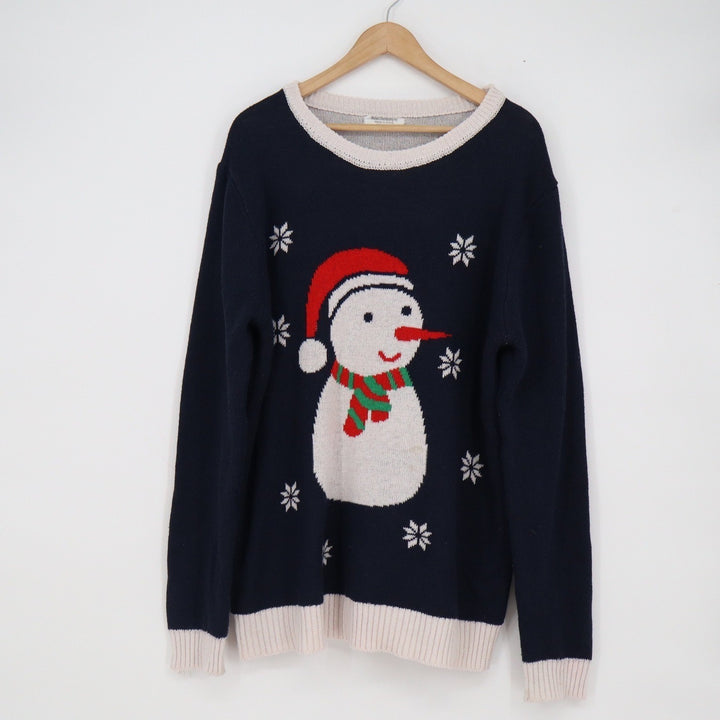 Reliant Distributing Navy Blue Snowman Ugly Christmas Sweater Holiday Knit L/XL
