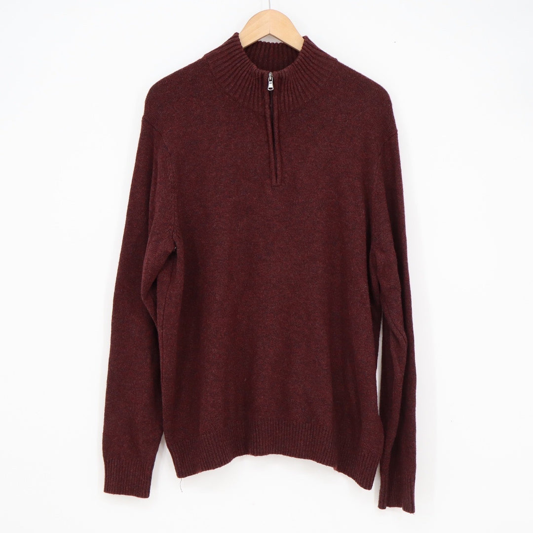 Croft & Barrow Mens XL Burgundy Marl Quarter Zip Mock Neck Cotton Blend Sweater