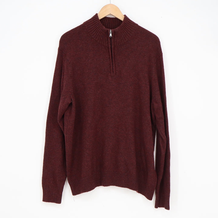 Croft & Barrow Mens XL Burgundy Marl Quarter Zip Mock Neck Cotton Blend Sweater