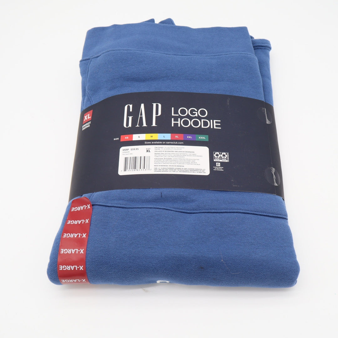 GAP Hoodie Unisex XL Logo Hoodie Blue Embroidered 1969 Fleece Pullover NEW