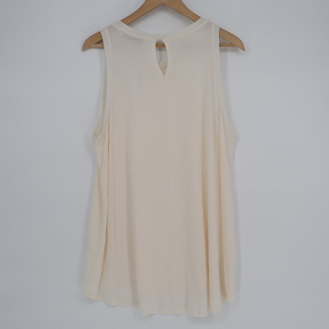 Loft Tank Top Women's XL Beige Ribbed Wide Strap Round Neck Casual Pullover
