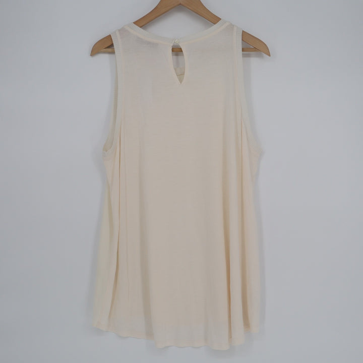 Loft Tank Top Women's XL Beige Ribbed Wide Strap Round Neck Casual Pullover