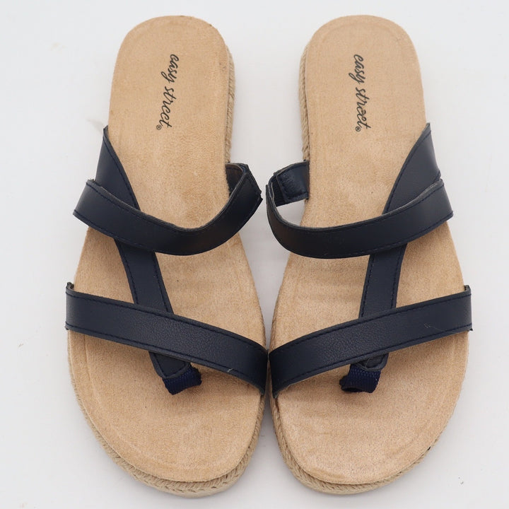 Easy Street Song Navy Blue Strappy Thong Espadrille Sandals Mens 6.5N New In Box