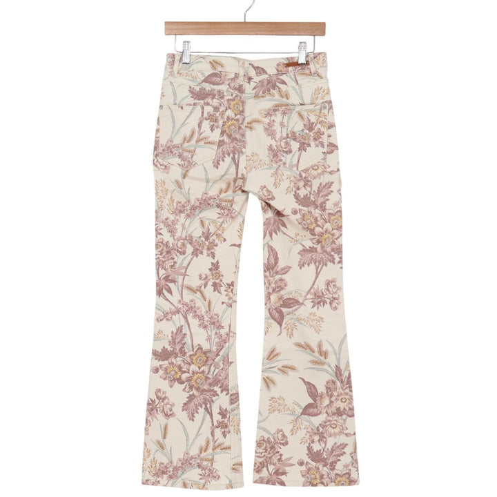 Pilcro Anthropologie High Rise Trouser Bootcut Floral Pants Mauve Cream 27