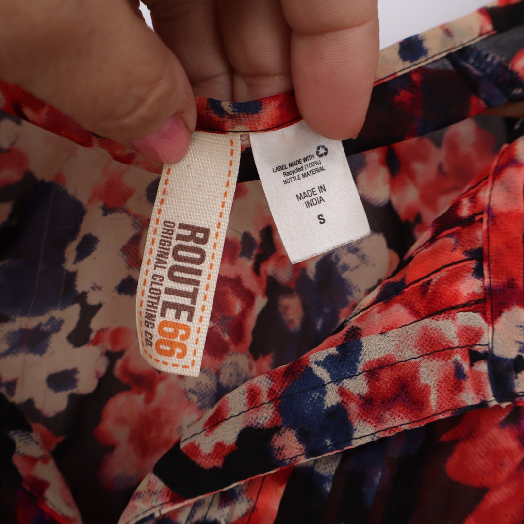 Route 66 Blouse Womens S Floral Peplum Red Blue Lace Accent 3/4 Sleeve Excellent
