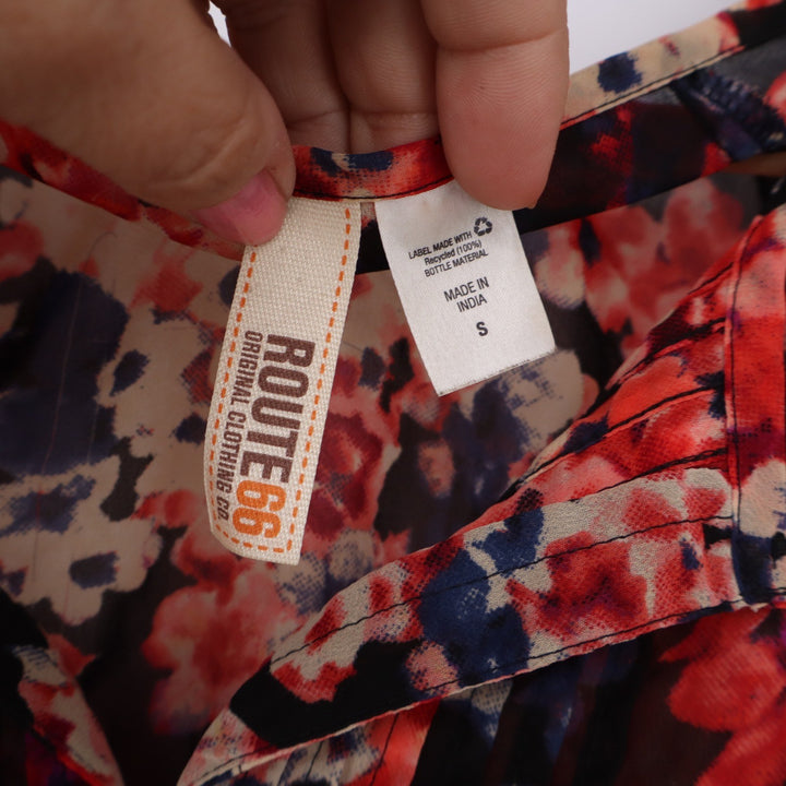 Route 66 Blouse Womens S Floral Peplum Red Blue Lace Accent 3/4 Sleeve Excellent