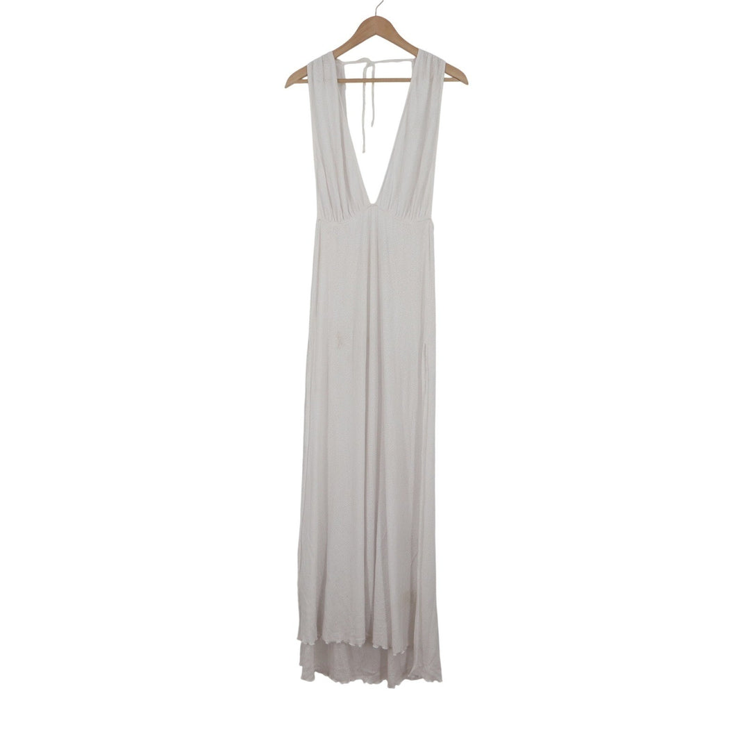 Beach Bunny White Knit Deep V-Neck Maxi Dress Swim Cover Up Medium 10493