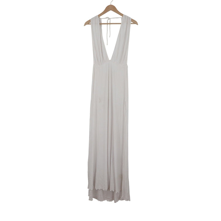 Beach Bunny White Knit Deep V-Neck Maxi Dress Swim Cover Up Medium 10493