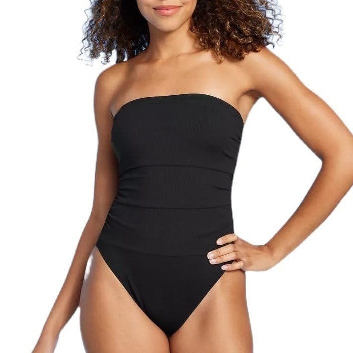 Shade & Shore One Piece Swimsuit Womens XL (16) Black Stretch Strapless Swimwear