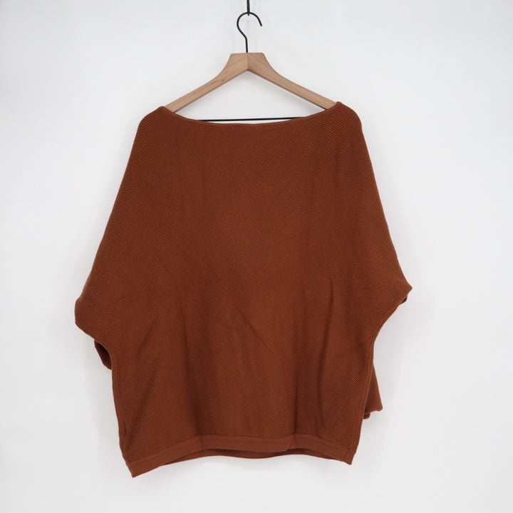 Fashion Sweater Womens Large Brown Knit Boat Neck Ribbed Dolman Sleeve Pullover