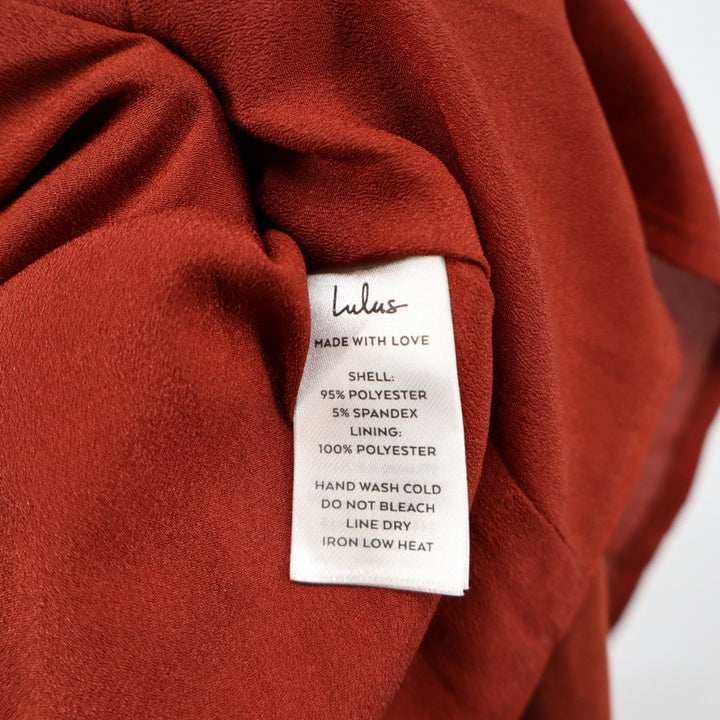 Lulus Purely Elegant Maxi Dress Womens Medium Rust Brown Satin Twist-Back Lined