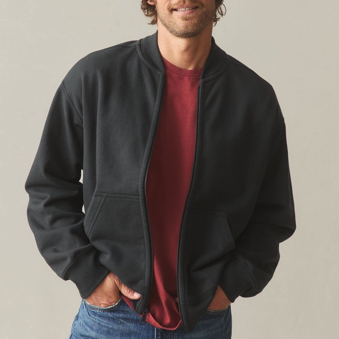 American Giant Bomber Jacket Mens Medium Black Full Zip Rib Cotton Fleece lined