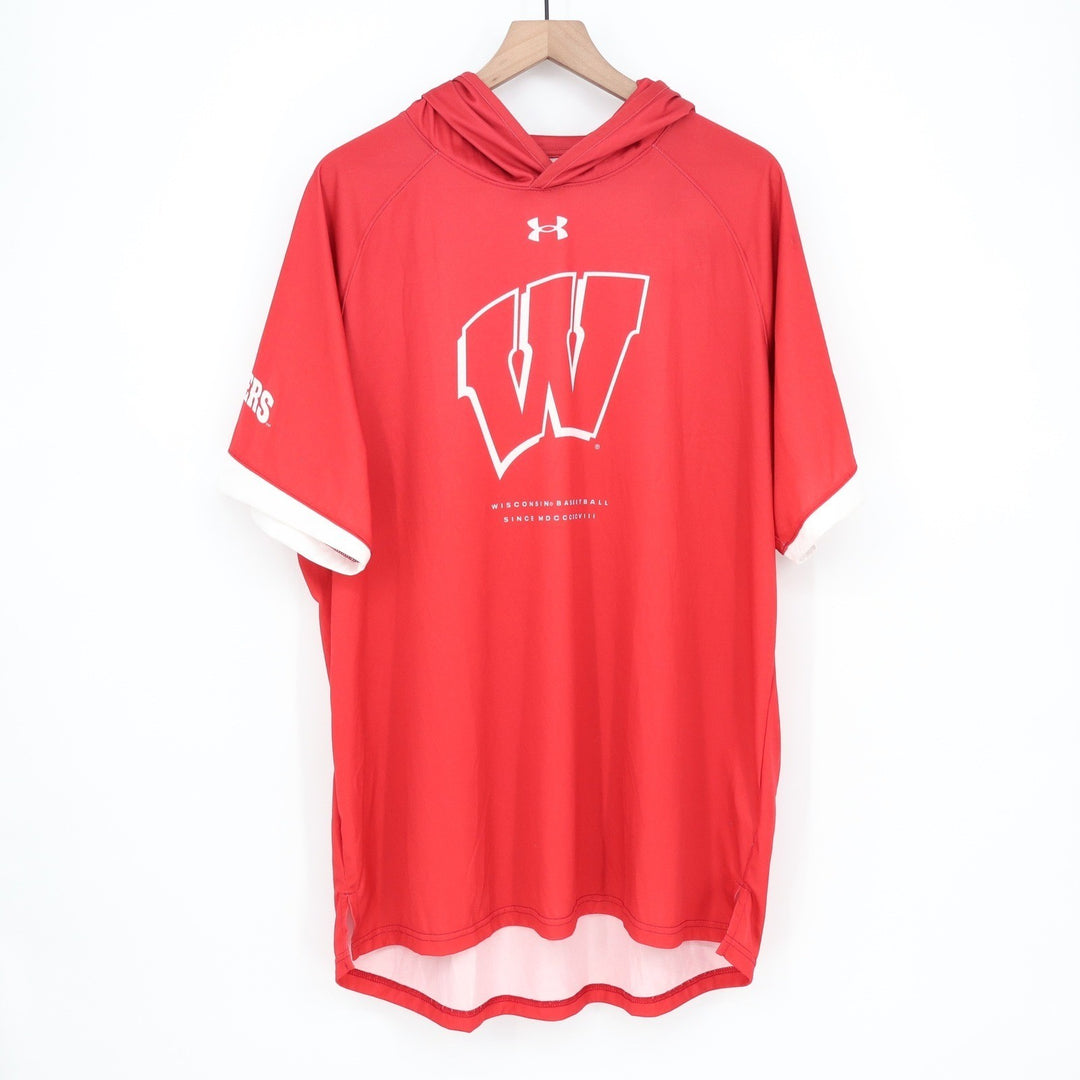 Under Armour Wisconsin Badgers Basketball Short Sleeve Hoodie Red Mens 2XL