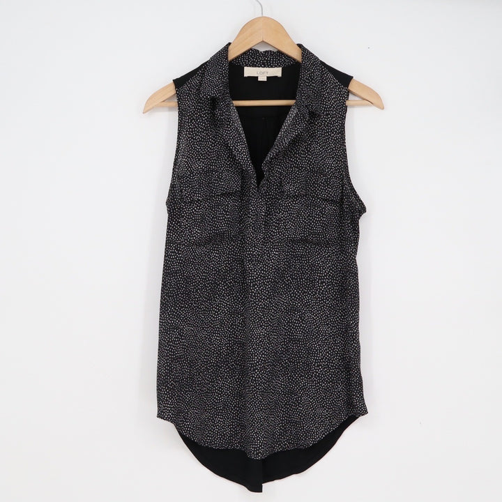 Ann Taylor LOFT Womens Medium Black White Micro Print Mixed Media Sleeveless Top