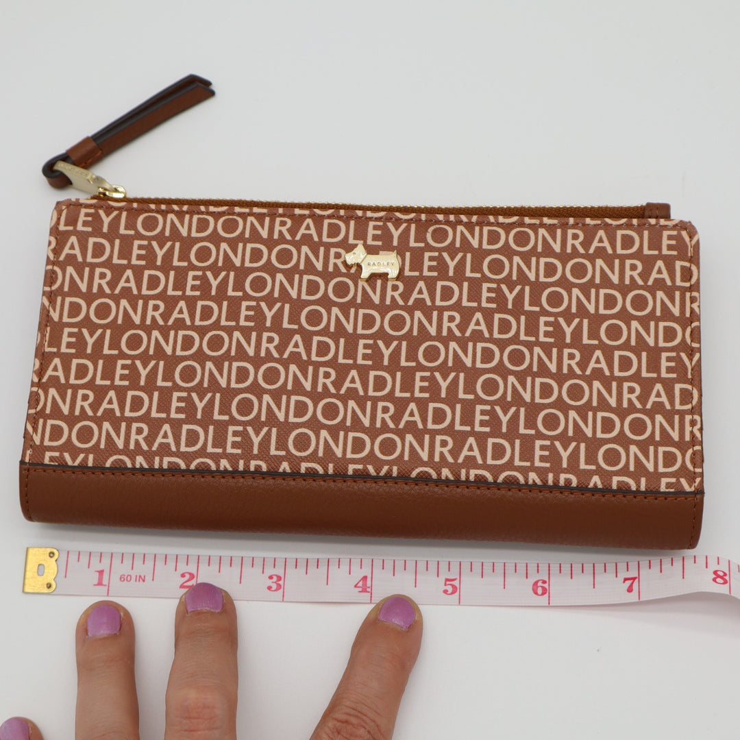 Radley London Women Brown Leather Detailing Logo Print Snap Bifold Wallet Clutch
