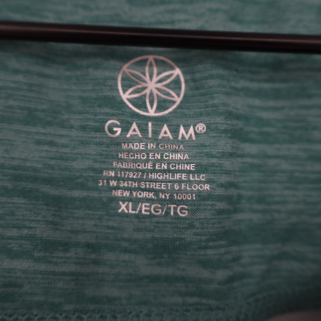 Gaiam T-Shirt Women XL Green Space Dye Stretch Crew Neck Short Sleeve Activewear