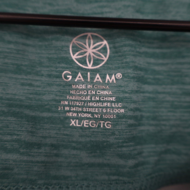 Gaiam T-Shirt Women XL Green Space Dye Stretch Crew Neck Short Sleeve Activewear