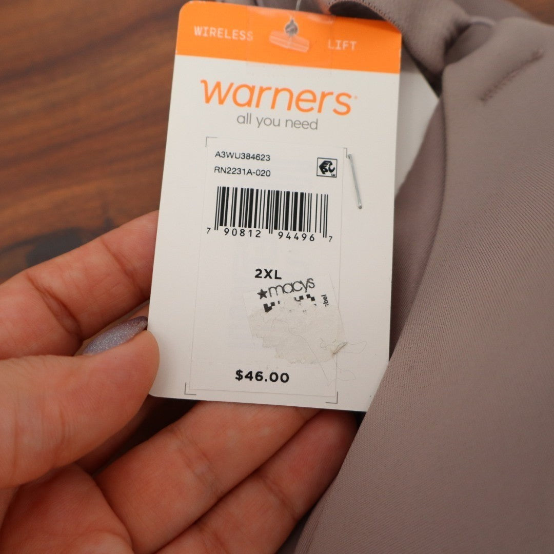 Warners No Side Effects Lift T-Shirt Bra Women 2XL Brown Underarm Back-Smoothing