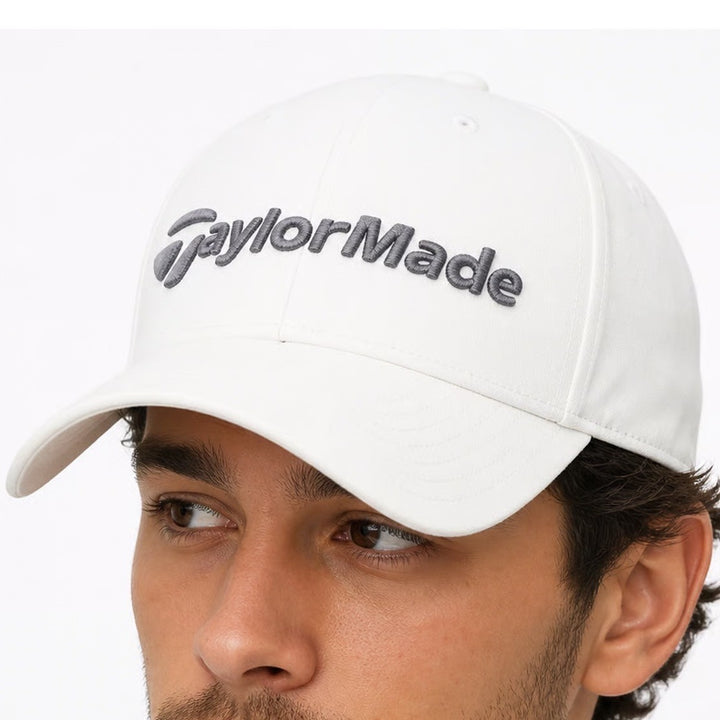 TaylorMade Golf Hat White Adjustable Hook and Loop Performance Baseball Cap OSFA