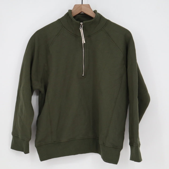American Giant Midweight Sweatshirt Womens S Olive Fleece Half Zip Raglan Sleeve
