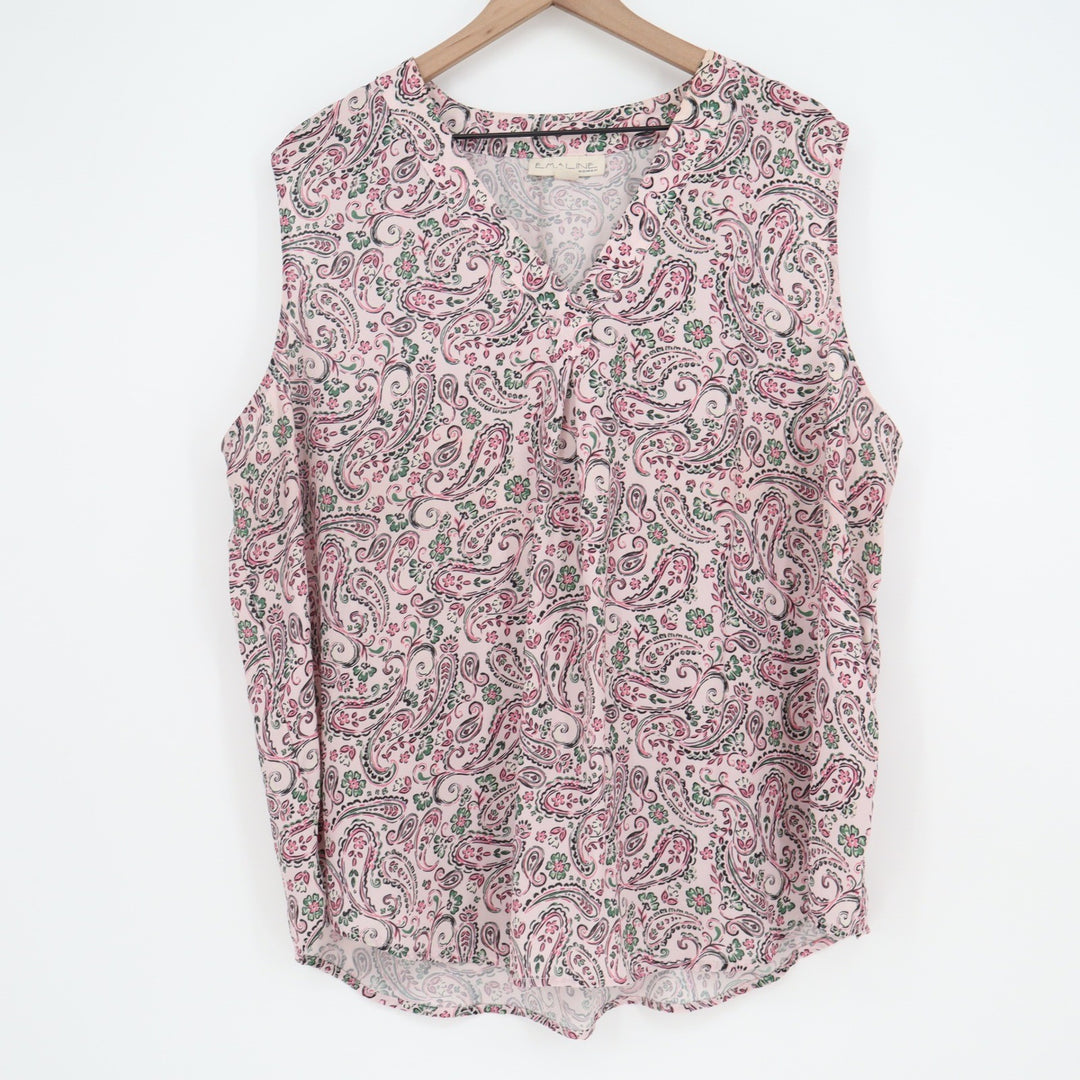 Emaline Blouse Woman 2X Sleeveless Paisley Pink V-Neck Relaxed Excellent