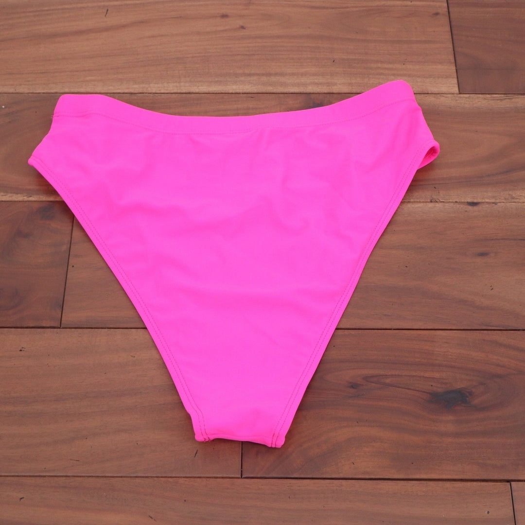 Neon Pink High Cut Bikini Bottoms High Waisted Swim Briefs Large Solid Pink