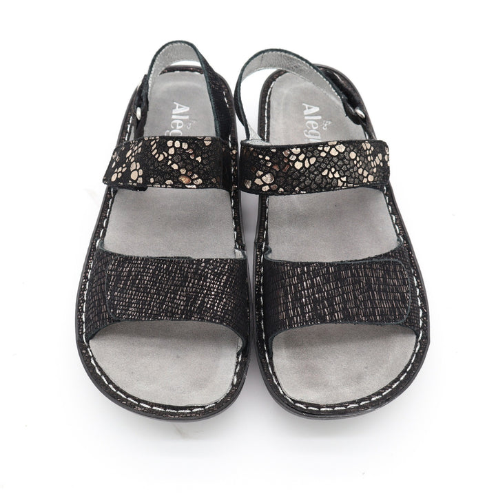 Alegria Verona Black Metallic Leather Slingback Sandals VER-760 Womens Size 38
