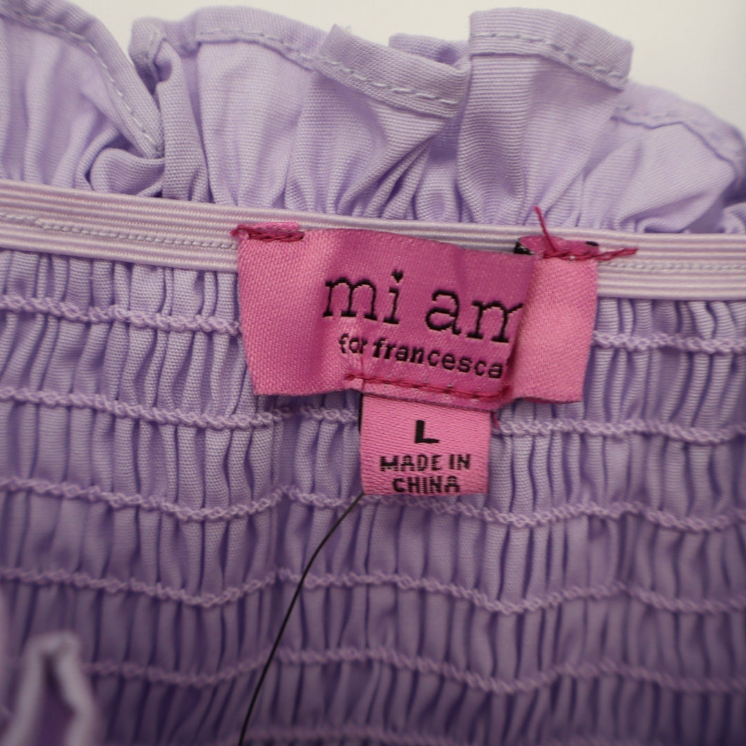 Francesca's Mi Ami Lavender Purple Smocked Peplum Ruffle Top Large NEW