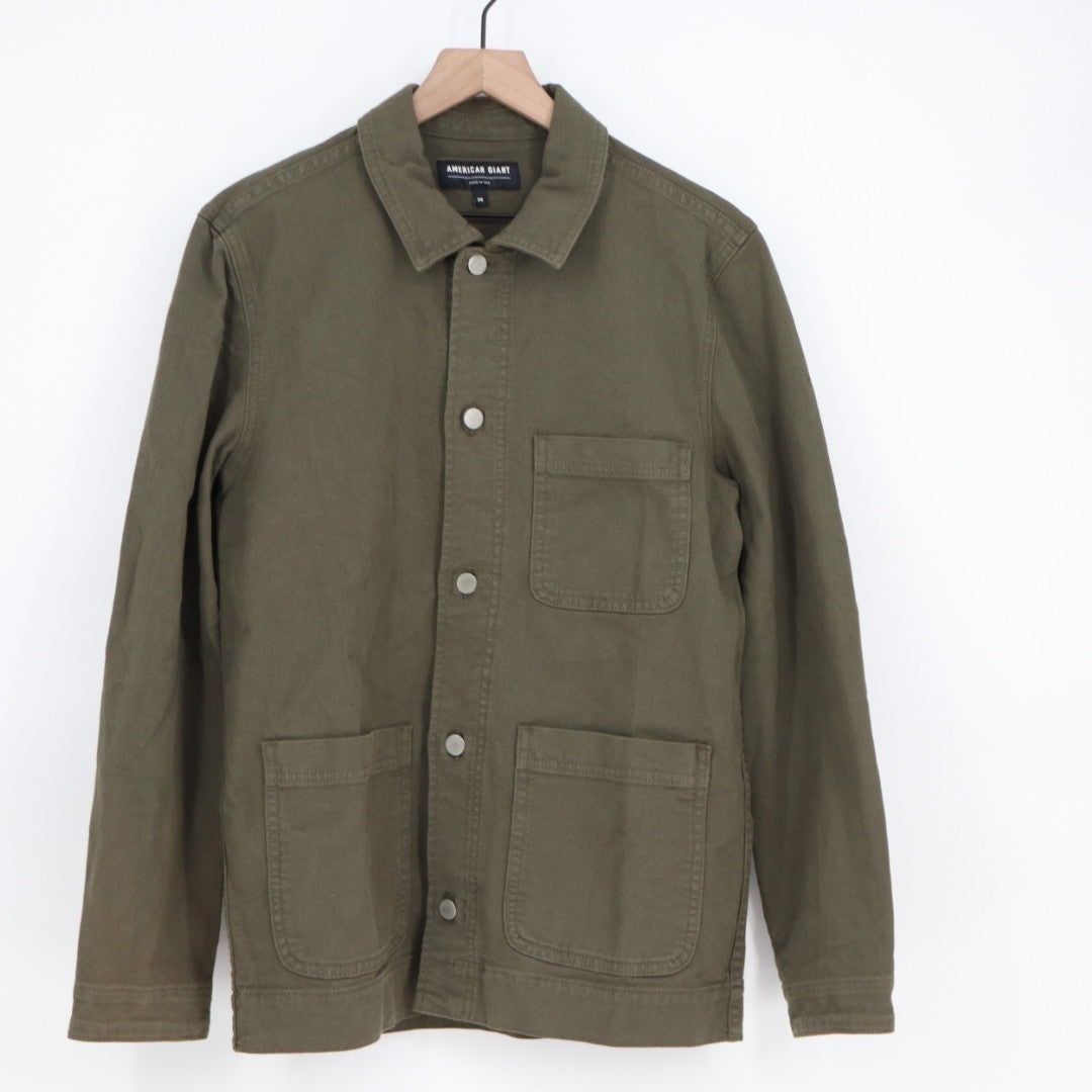 American Giant Workwear Jacket Mens XS Olive Green Cotton Stretch Spread Collar