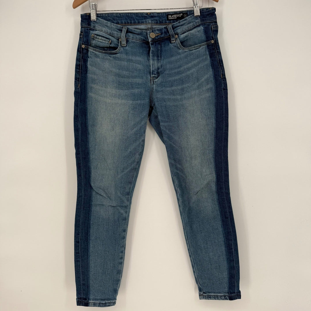 BLANKNYC The Reade Crop Skinny Jeans Blue Denim Colorblock Size 29