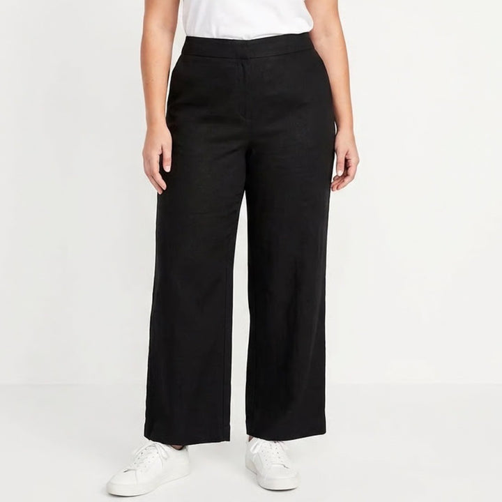 Old Navy Playa Wide Leg Pants Womens XL Black High Rise Rayon Full Length