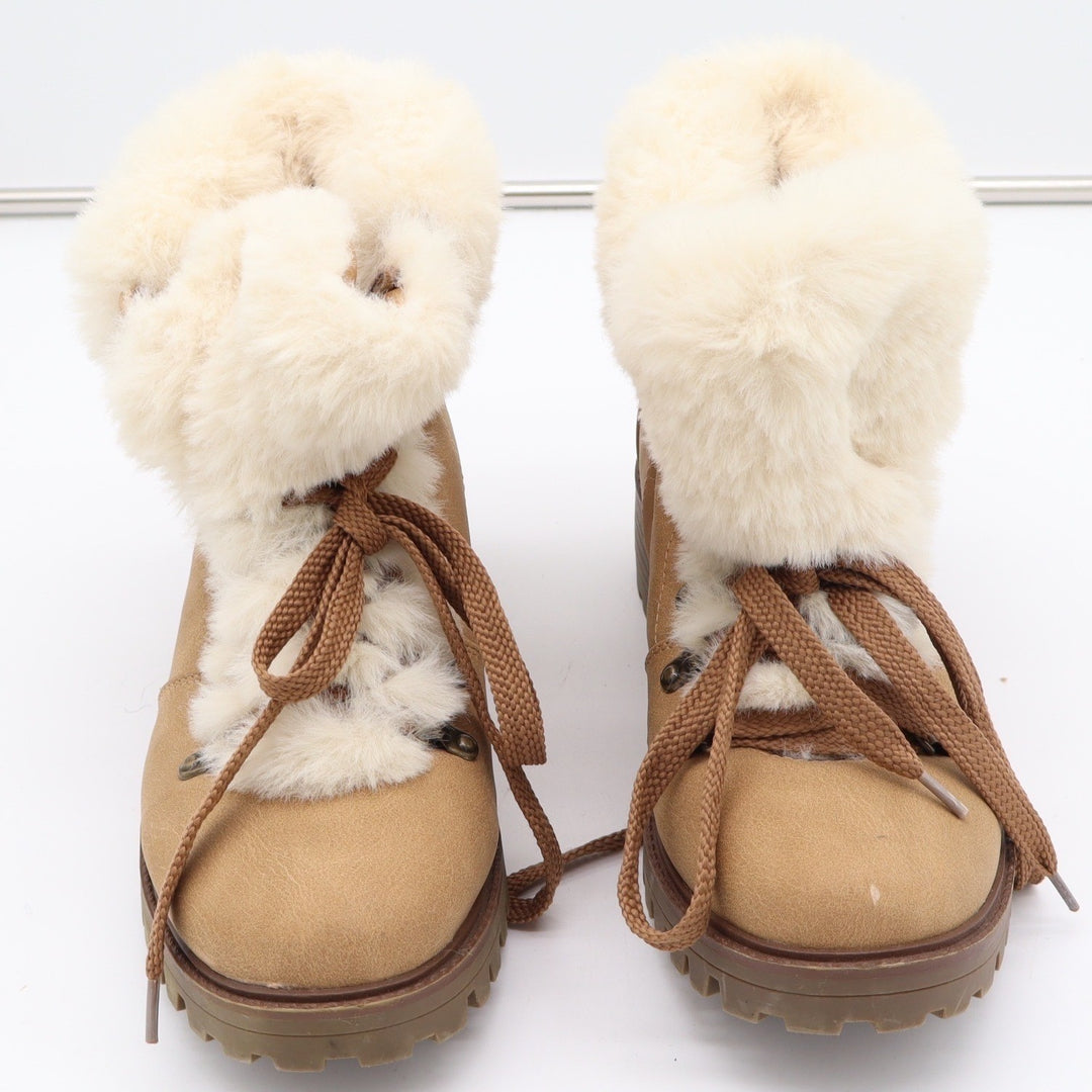 Unionbay Womens Tan Faux Fur Trim Hiker Ankle Boots Lug Sole Size 10