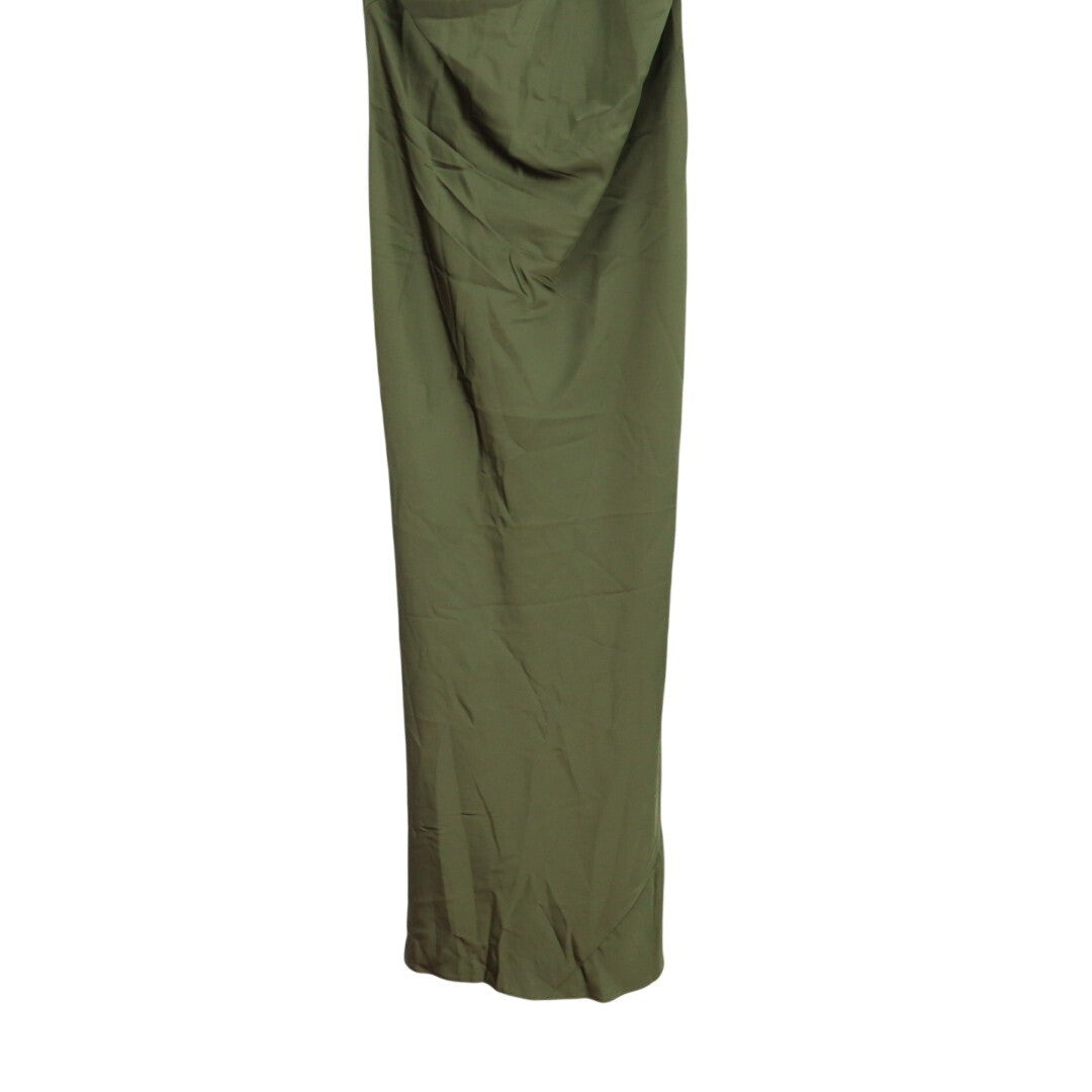 After Six Pleated Halter Bias Satin Maxi Dress With Bow Self-Tie Back Size L