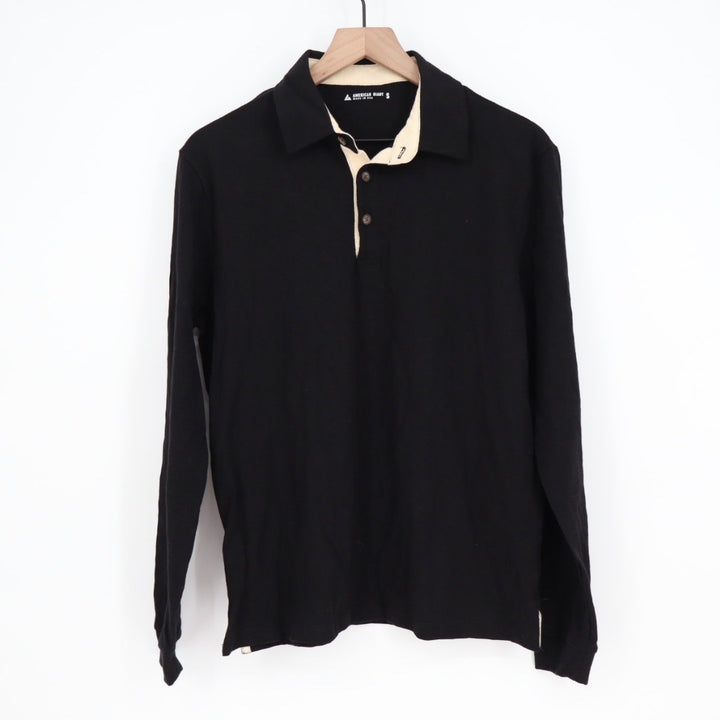 American Giant Long Sleeve Black Polo Shirt Made in USA Size S