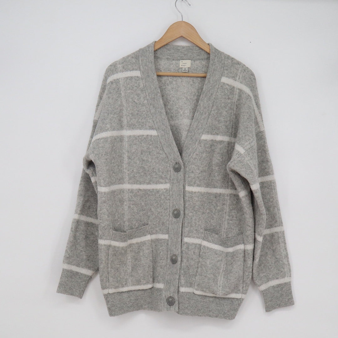A New Day Womens Grey Windowpane Plaid Button Front Cardigan Sweater Size M