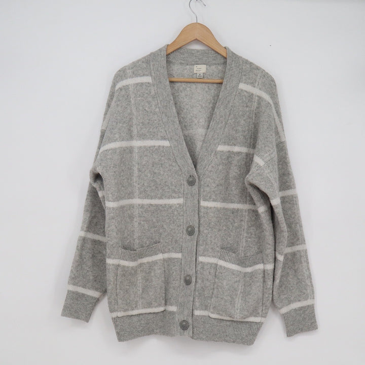 A New Day Womens Grey Windowpane Plaid Button Front Cardigan Sweater Size M
